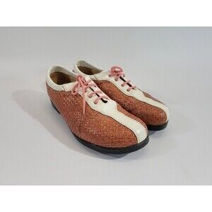 Aerogreen Women's Size 8 Tan Woven Leather Golf Cleats Shoes Made in Italy EUC